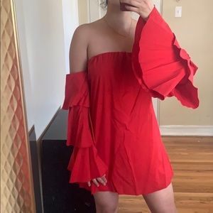 Red Ruffled Sleeve Dress